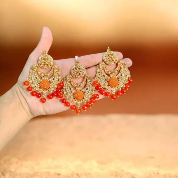 Fancy Gold Plated Crystal Earrings Bindia Set
