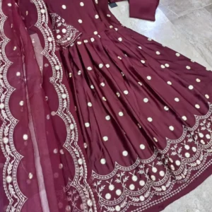 3 Pcs Women’s Stitched Shamoz Silk Embroidered Maxi And Trouser