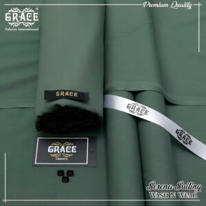Men’s Unstitched Wash And Wear Suit – 4 Pcs – Elegant Green Plain Design