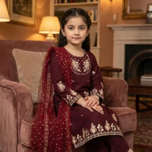 3 Pcs Girl’s Lawn Embroidered Unstitched Suit