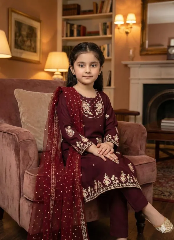 3 Pcs Girl's Lawn Embroidered Unstitched Suit