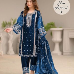 Maroon Embroidered Organza Suit Set – 3 Pcs for Women