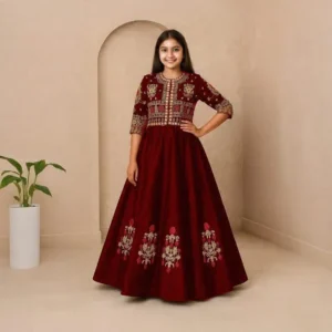 2 Pcs Girl’s Silk Embroidered Maxi & Jacket
