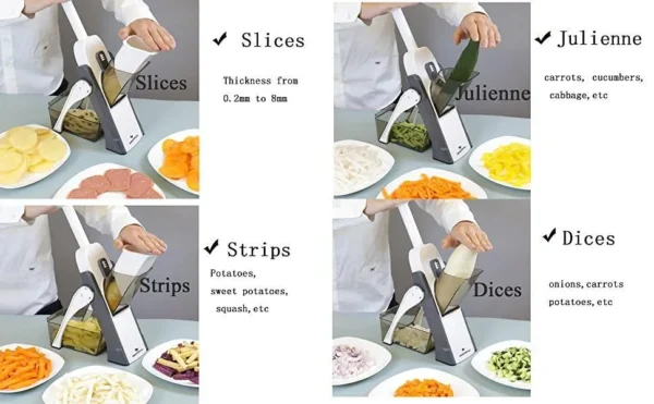 Mandoline Spring Slicer Vegetable and Fruits Cutter Meal Prep & More then 40 Thickness Adjuster 5 in 1 - Pump Brava Slicer and Dicer