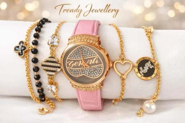 yyy 5 Pcs Antique Design Gold Plated Artificial Stones Chain Bracelet